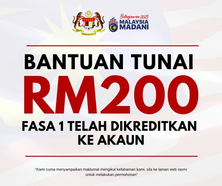 Bantuan RM200 Fasa 1 Telah Dikreditkan Ke Akaun Senarai Penuh Penerima